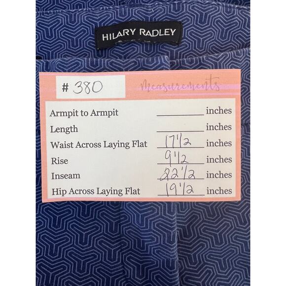 Hilary Radley Blue Abstract Design Cropped Low Rise Pants Size 10 - Picture 6 of 6